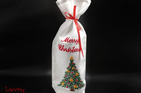  Christmas wine bottle cover-hand embroidered pine tree 